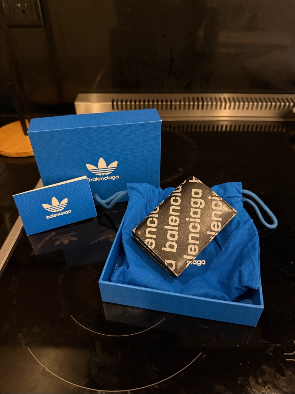 Balenciaga Black and White Glitter Logo Trifold Wallet
